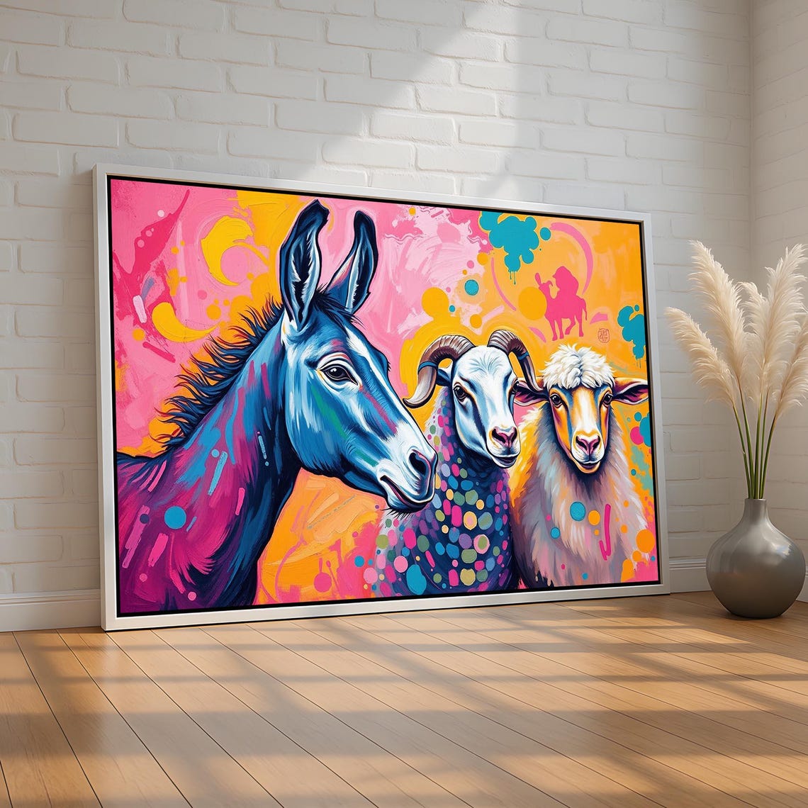 Colorful Pop Art Donkey Goat and Sheep Trio Farm Animal Poster