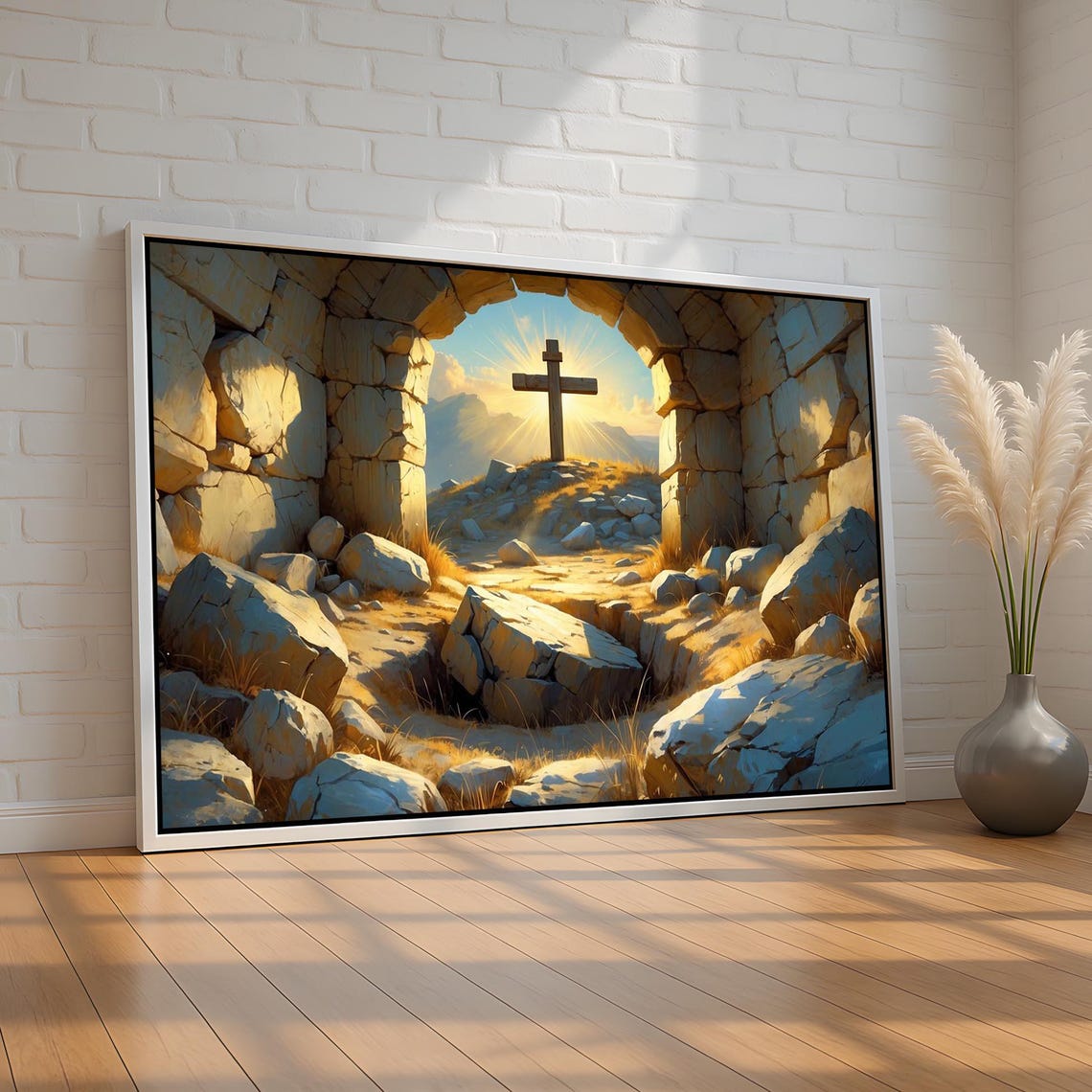 Christian Cross Empty Tomb Sunrise Resurrection Faith Canvas Wall Art