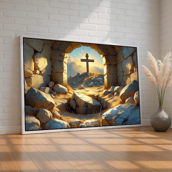 Christian Cross Empty Tomb Sunrise Resurrection Faith Canvas Wall Art