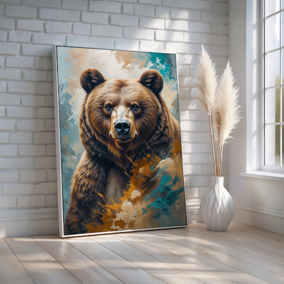 Majestic Brown Bear Canvas Poster Bold Wildlife Wall Art With Abstract Texture Rustic Cabin Or Nature Decor Ready To Hang Print