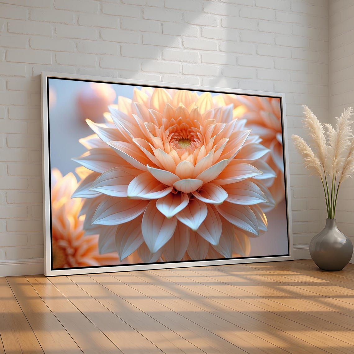 Peach Dahlia Close Up Soft Floral Photography Elegant Blossom Wall Art