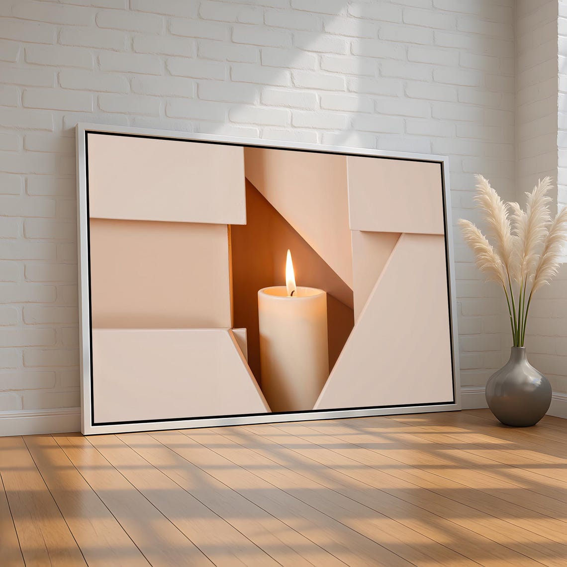 Minimalist Modern Beige Candle Geometric Neutral Abstract Print