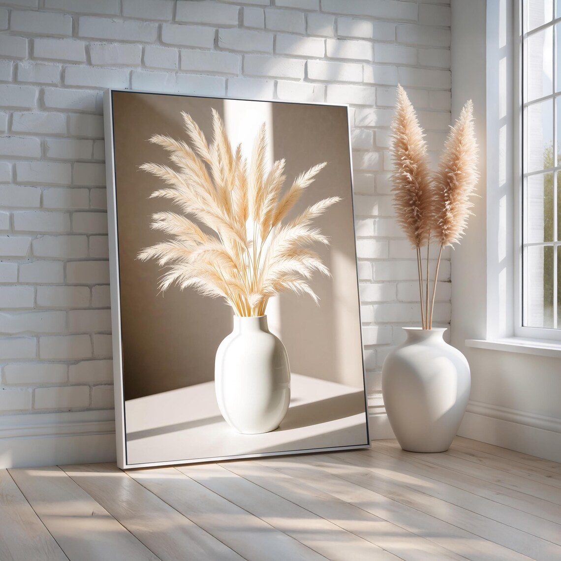 Pampas Grass In White Vase, Minimalist Botanical Print