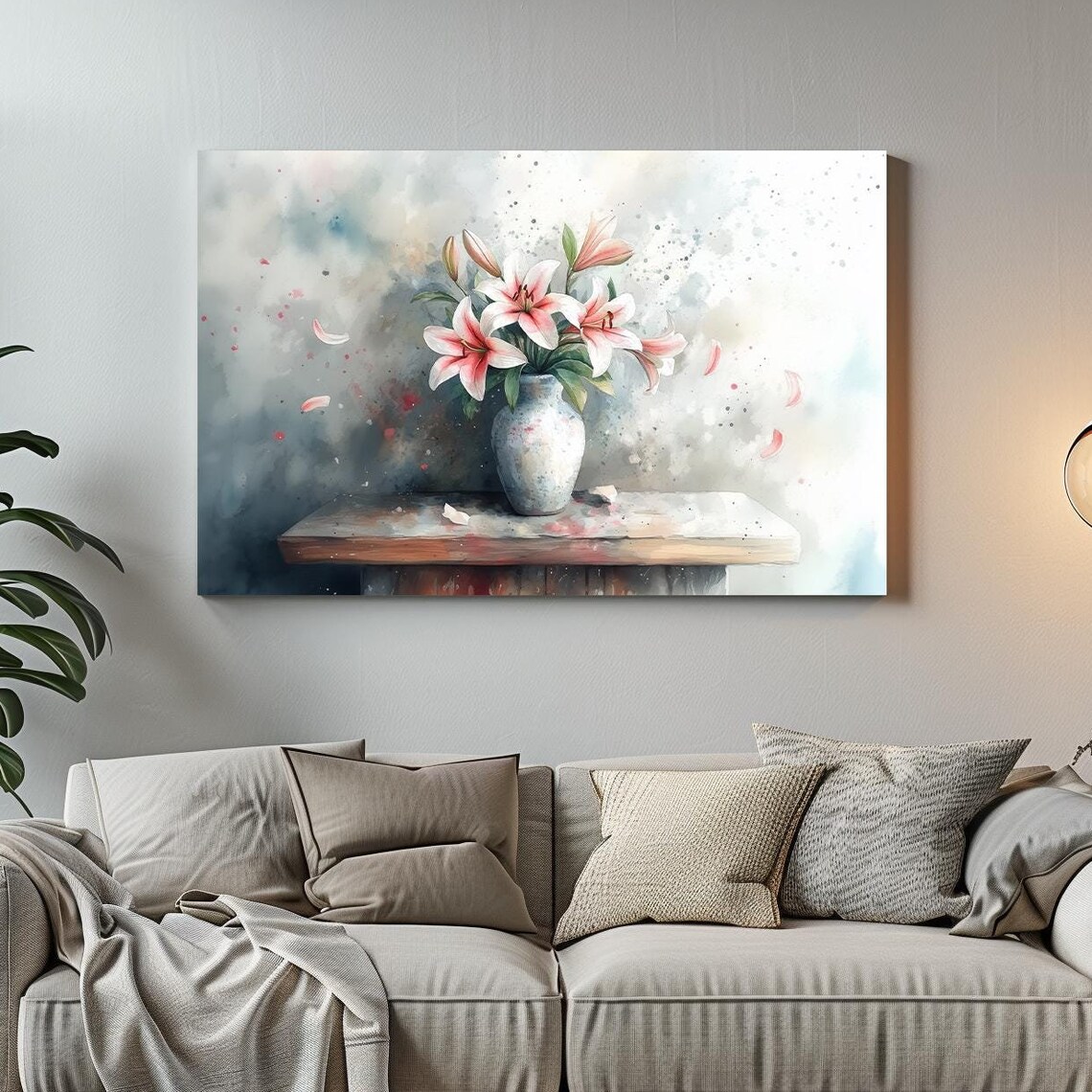 Elegant Pink Lilies in Vase Light Airy Watercolor Floral Poster
