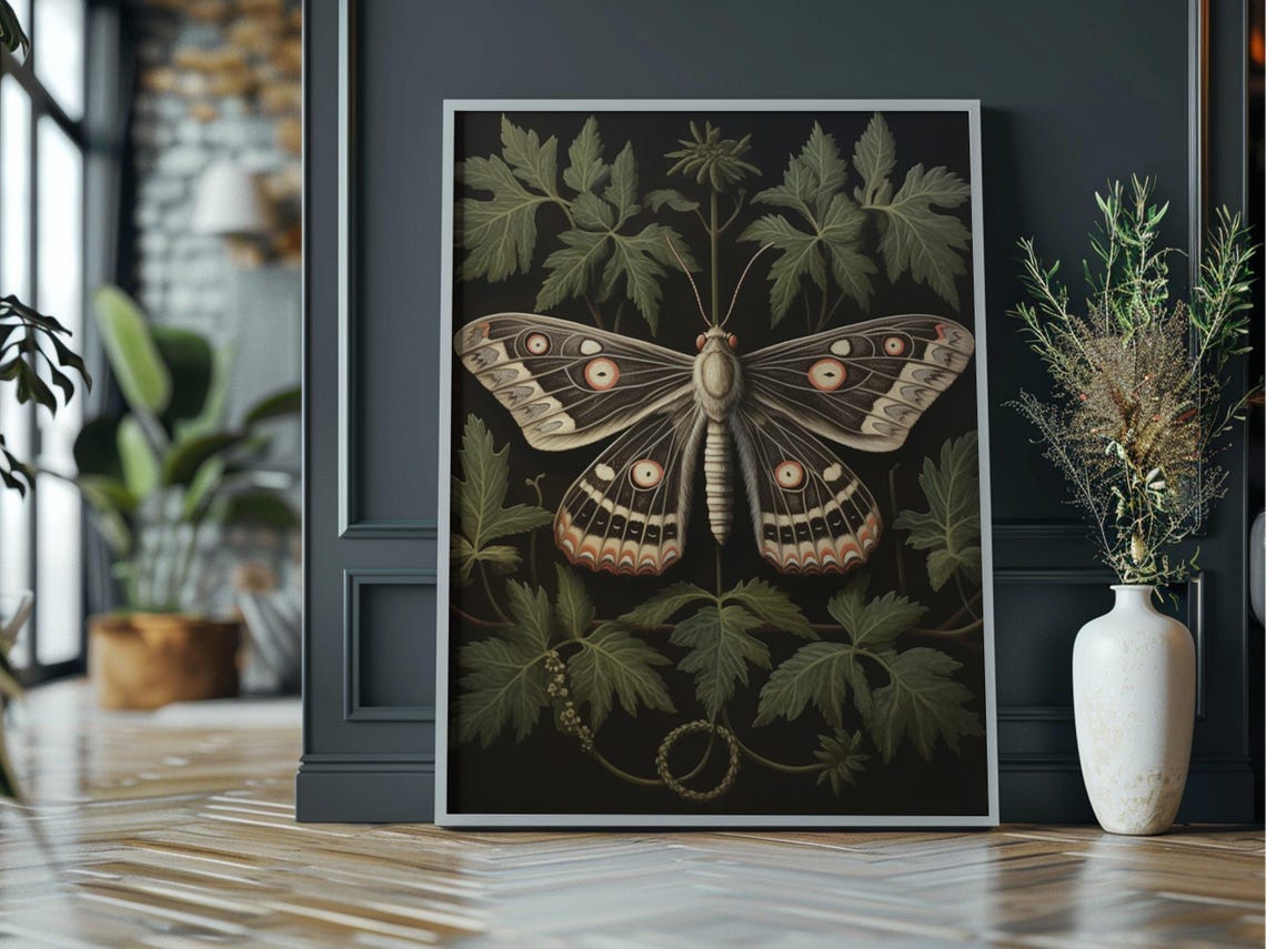 Botanical Moth Art Instant Downloand Artwork Print In 20 Sizes Wall Art Vintage Wall Art Moody Wall Art - Image 3