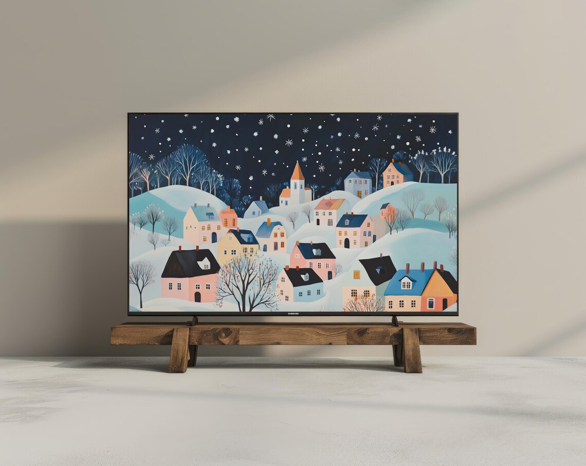 Christmas Village Vintage Holiday Landscape Art Print