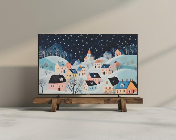 Christmas Village Vintage Holiday Landscape Art Print