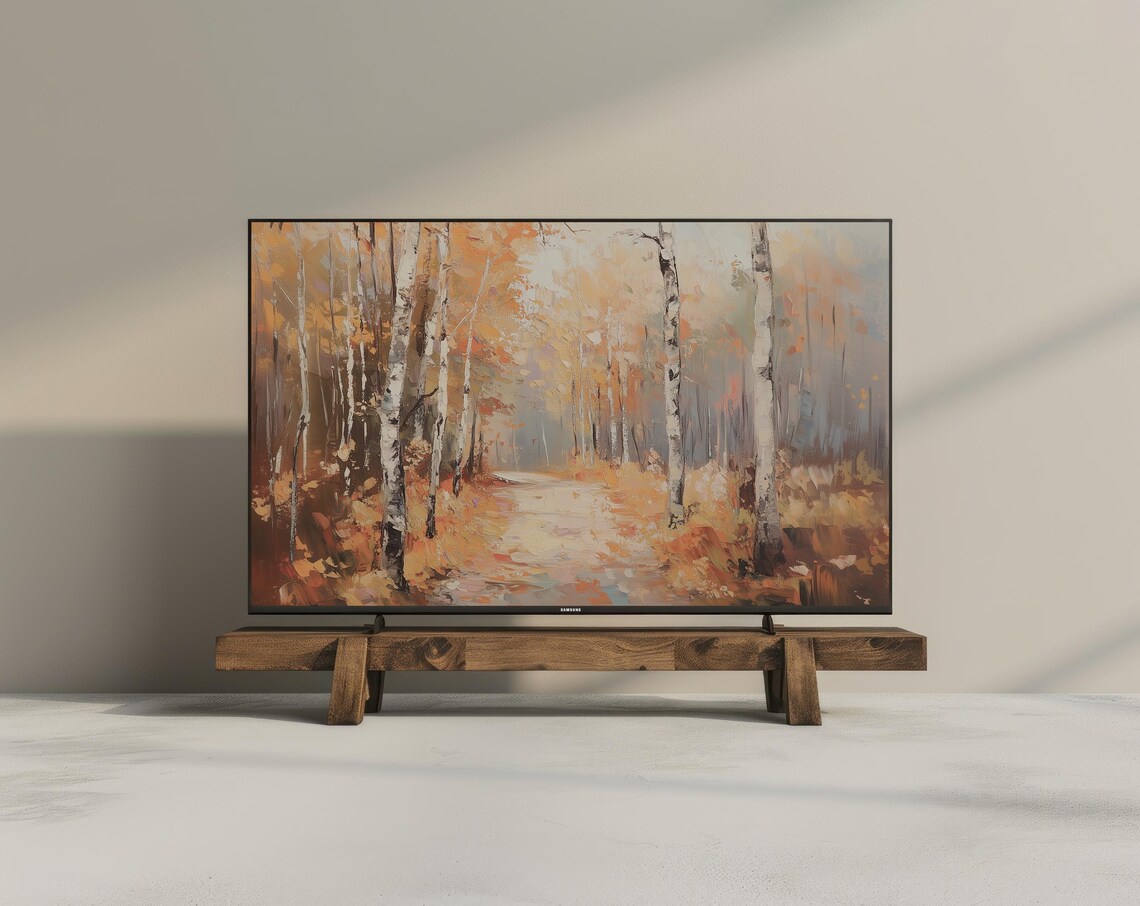 Autumn Birch Forest Fall Path Impressionist Oil Painting Wall Art - Image 2