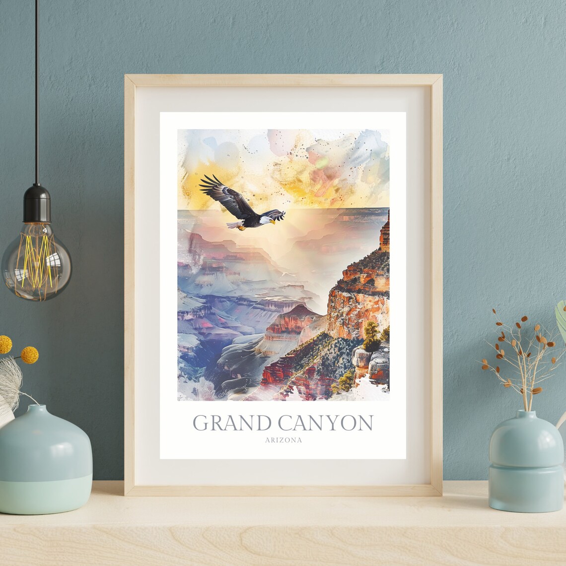 Grand Canyon Arizona Bald Eagle Sunrise Desert Cliffs Watercolor Poster - Image 2