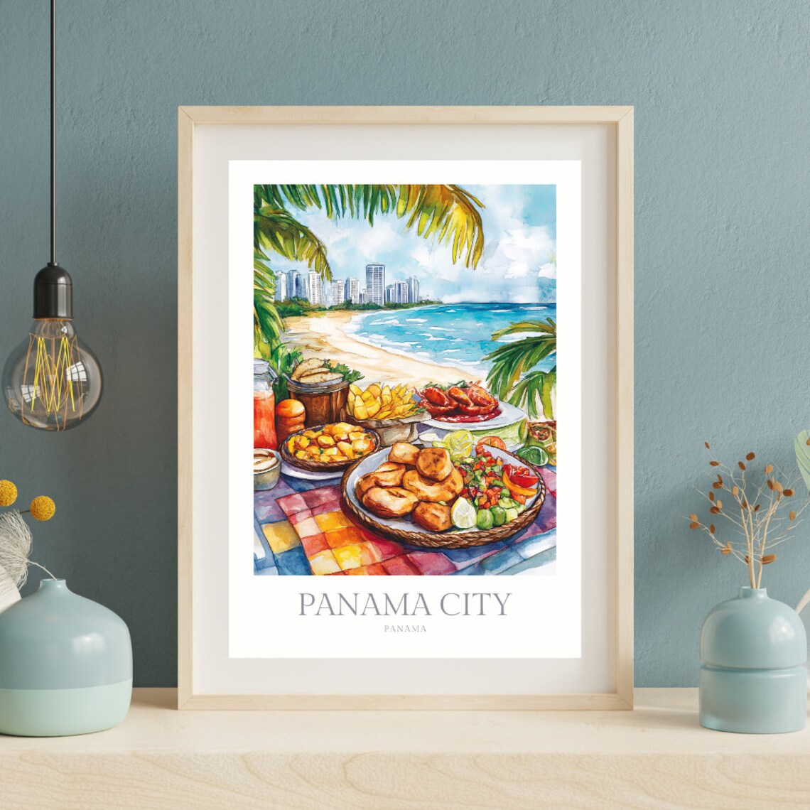 Panama City Tropical Beach Food Feast Watercolor Travel Poster - Image 2