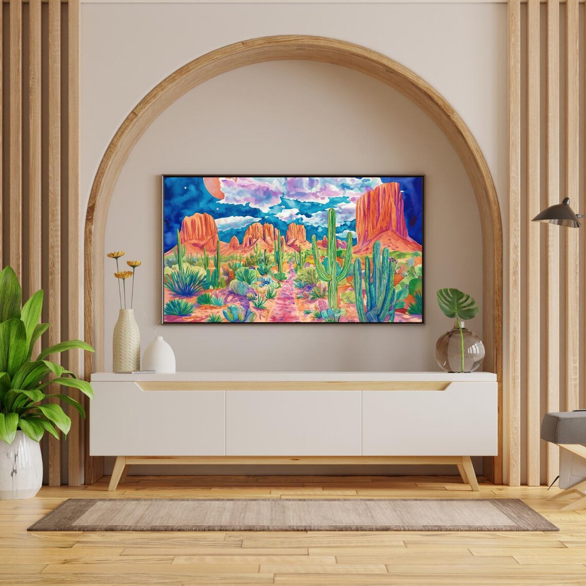 Texas Desert Cactus Colorful Southwestern Landscape Frame Tv Poster - Image 2