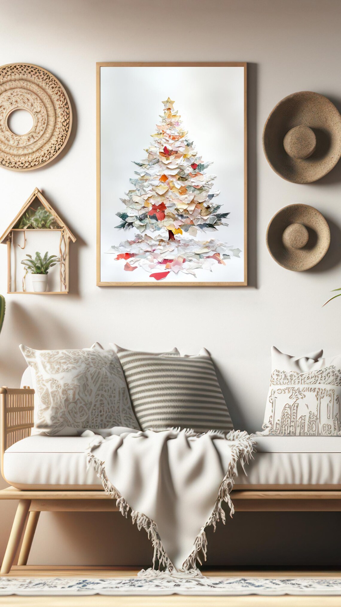 White Paper Collage Christmas Tree Minimal Neutral Holiday Wall Art - Image 3