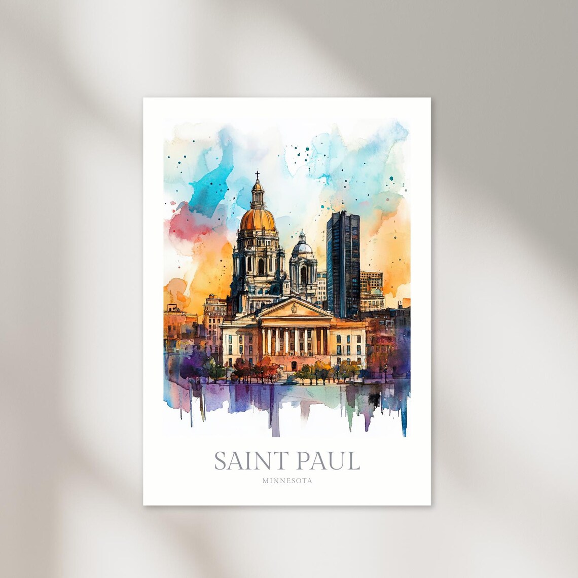 Saint Paul Minnesota Watercolor State Capitol Golden Dome Poster