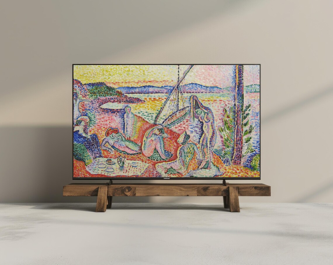 Pointillist Beach Picnic Coastal Scene Post Impressionist Frame TV Poster - Image 3