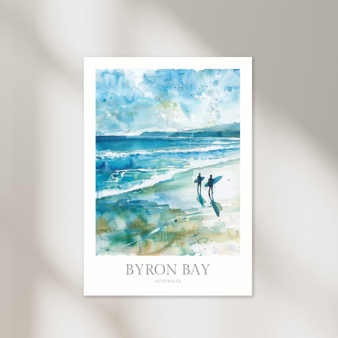 Byron Bay Australia Surf Beach Watercolor Coastal Travel Poster