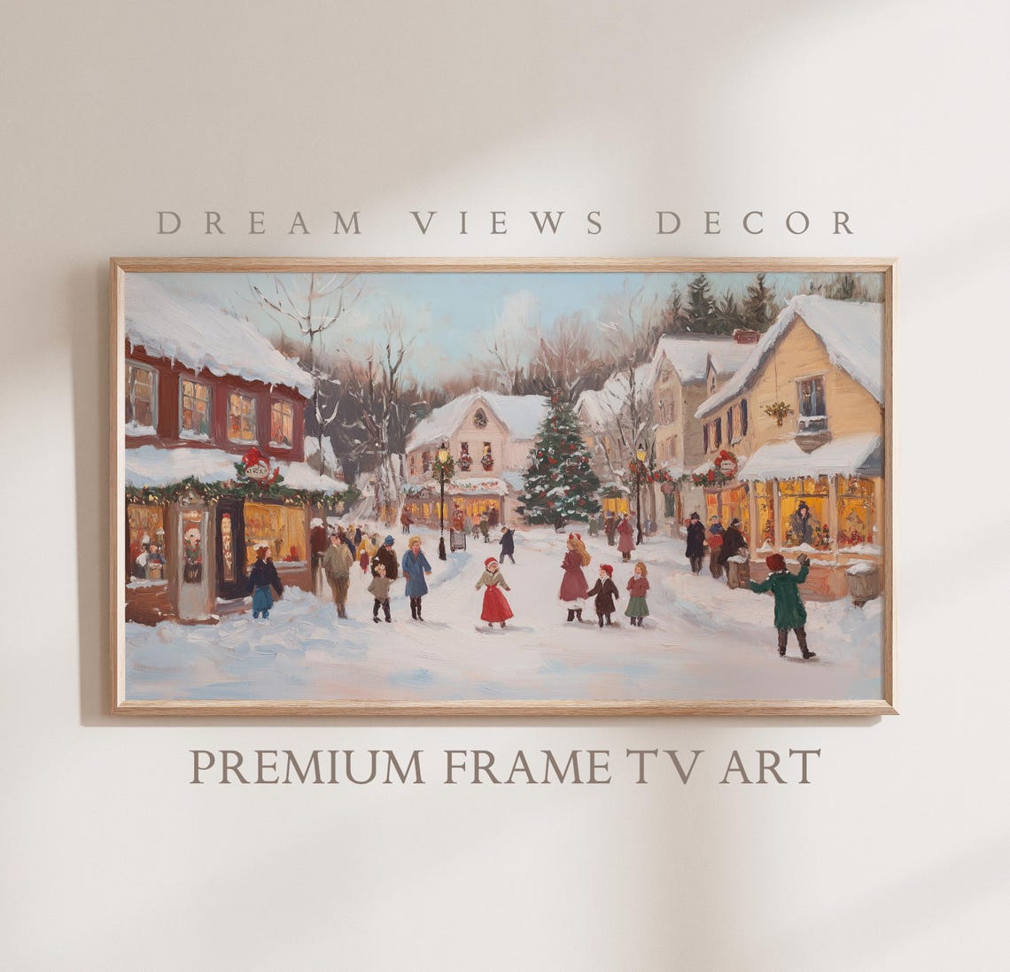 Snowy Village Frame Tv Art Cozy Vintage Christmas Landscape Tv Art Oil Painting Christmas Cottagecore Decor Winter Holiday Frame Tv