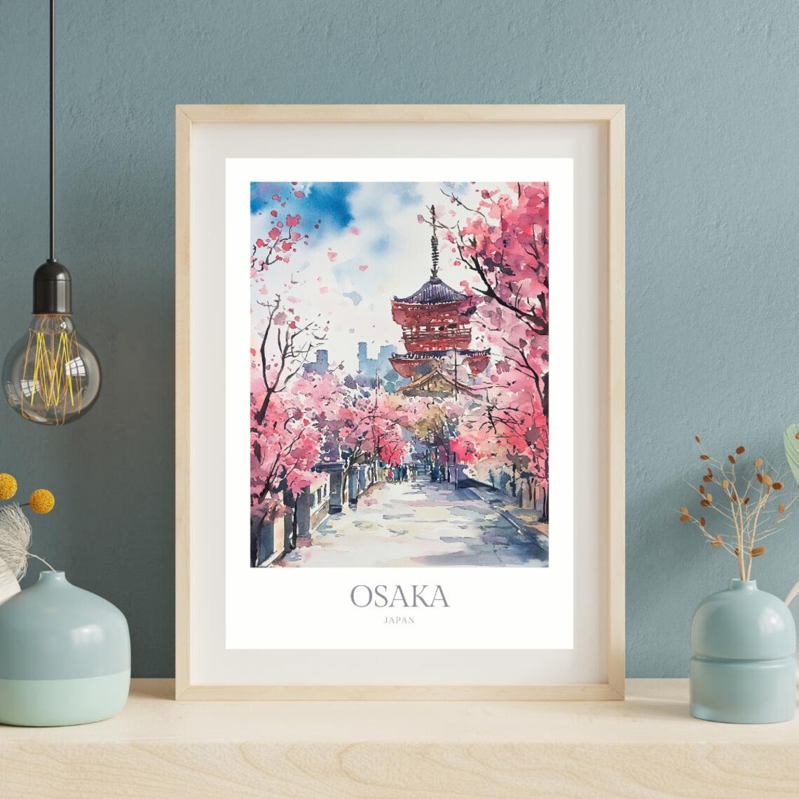 Osaka Watercolor Poster Print, Japan Travel Decor - Image 2