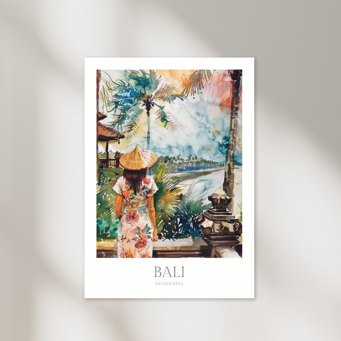 Bali Indonesia Watercolor Art Print, Travel Poster