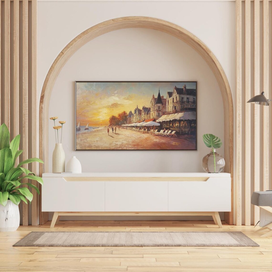 Sunset Beach Promenade Seaside Town Vintage Oil Painting Coastal Poster - Image 2