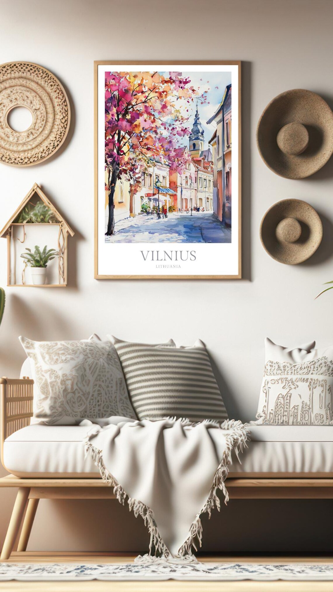 Vilnius Lithuania Blossom Street Old Town Watercolor Travel Poster - Image 2