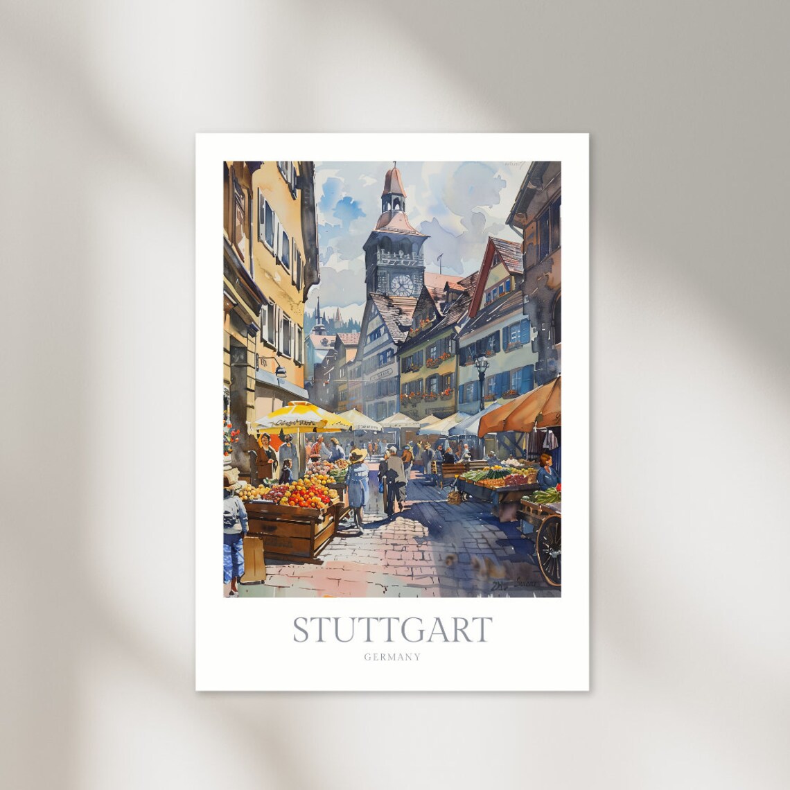Stuttgart Germany Watercolor Travel Poster Art Print