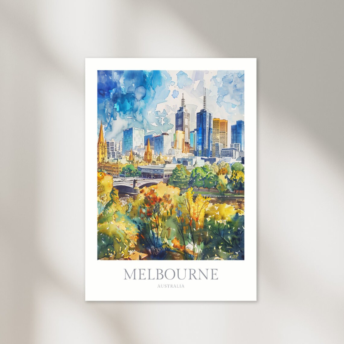 Melbourne Australia Watercolor Travel Poster