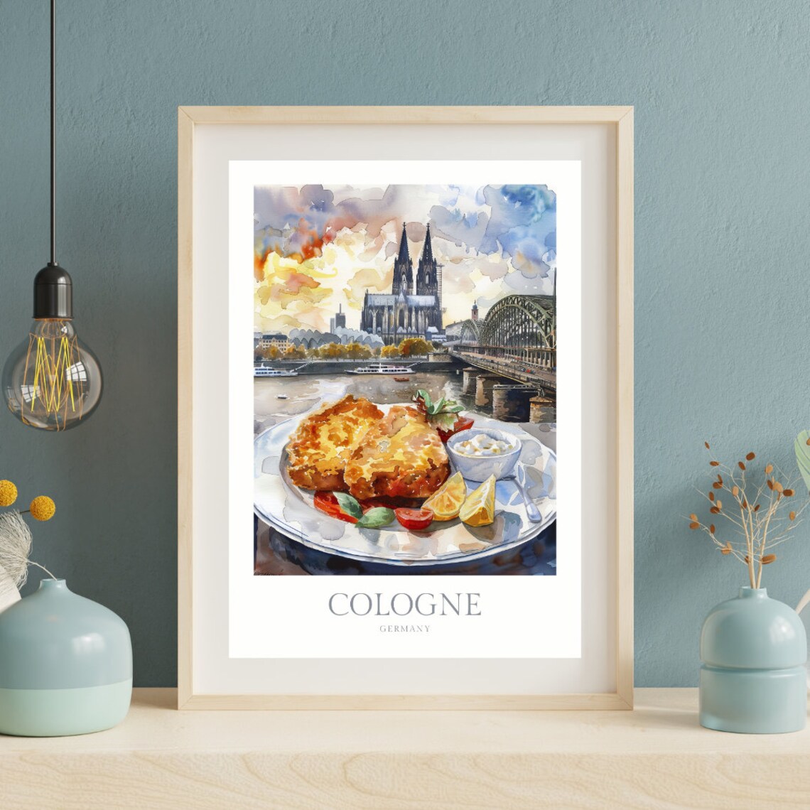 Cologne Germany Watercolor Cathedral Rhine Bridge Food Art Poster - Image 2
