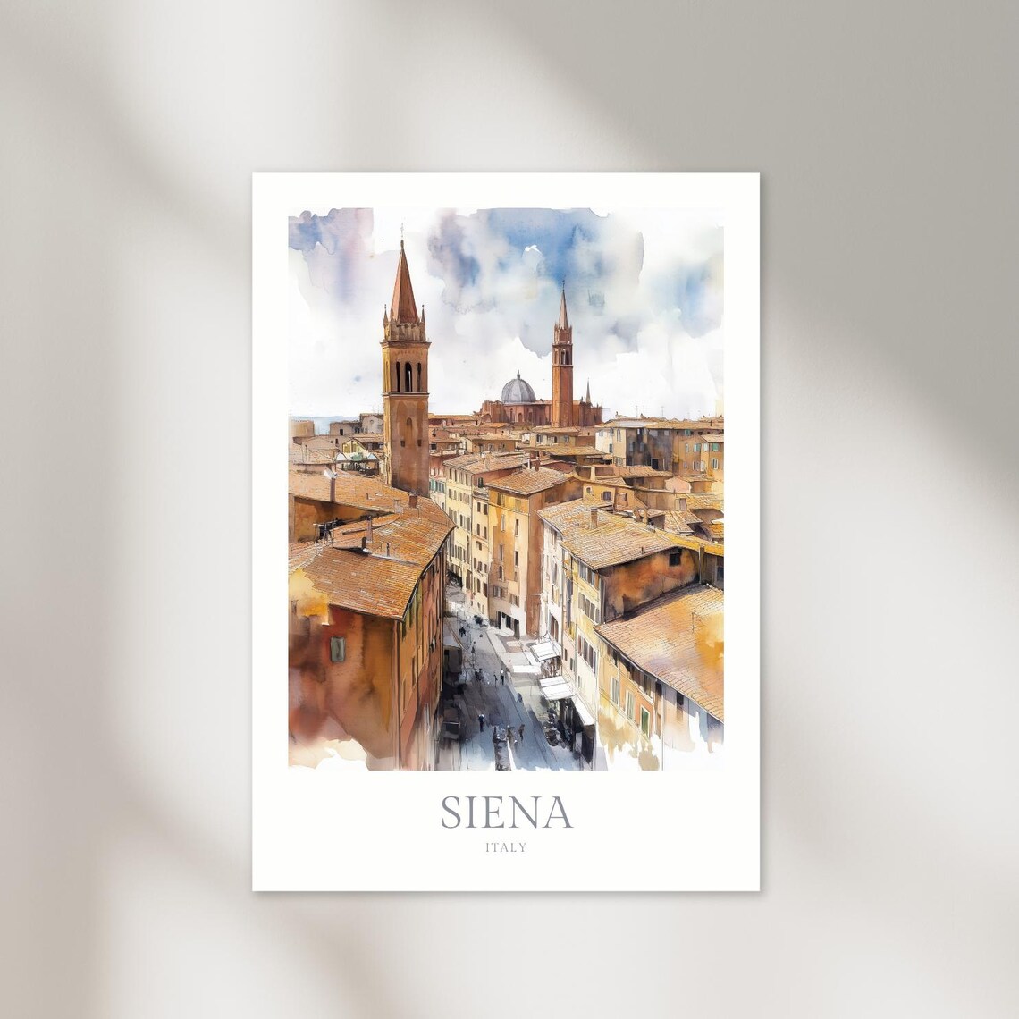 Siena Italy Old Town Towers Watercolor Tuscan Travel Wall Art