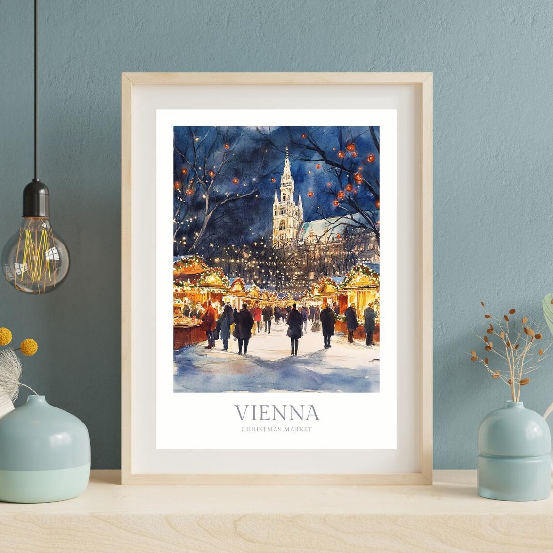 Vienna Christmas Market Watercolor Poster, Austria - Image 2