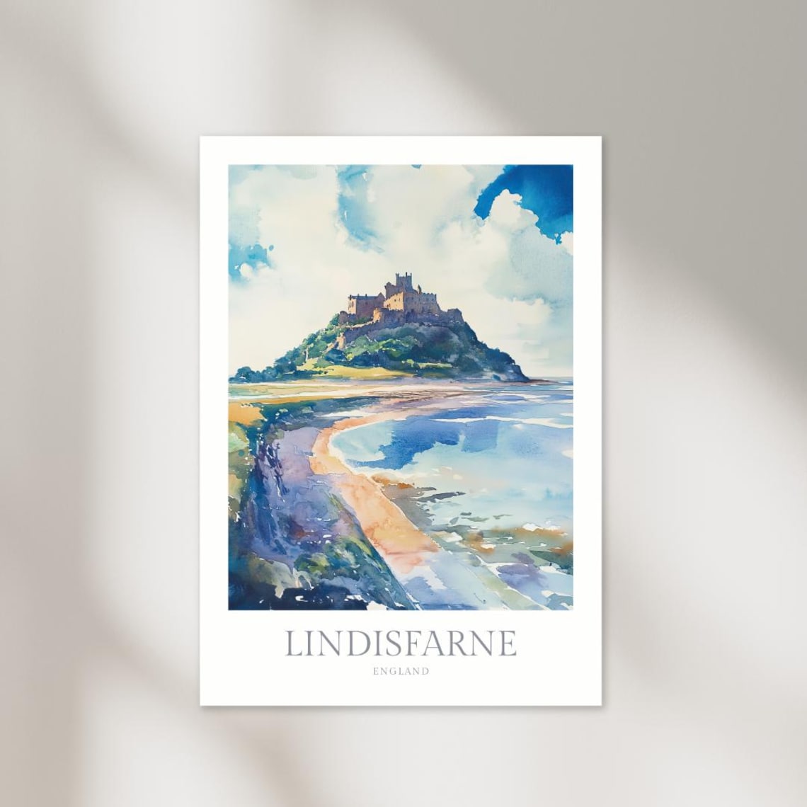 Lindisfarne England Watercolor Travel Poster Print