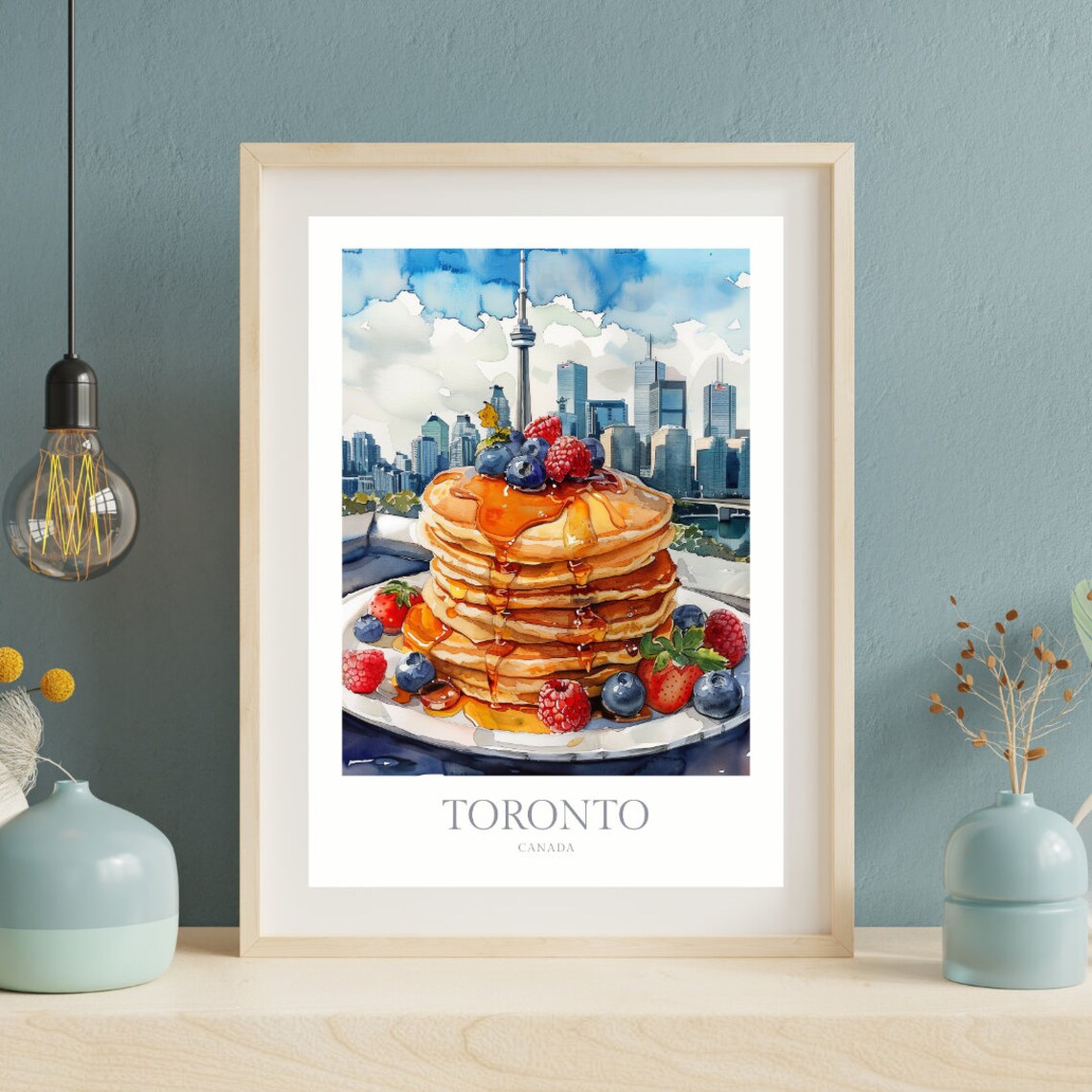 Toronto Canada Watercolor Pancakes Maple Syrup CN Tower Poster - Image 2