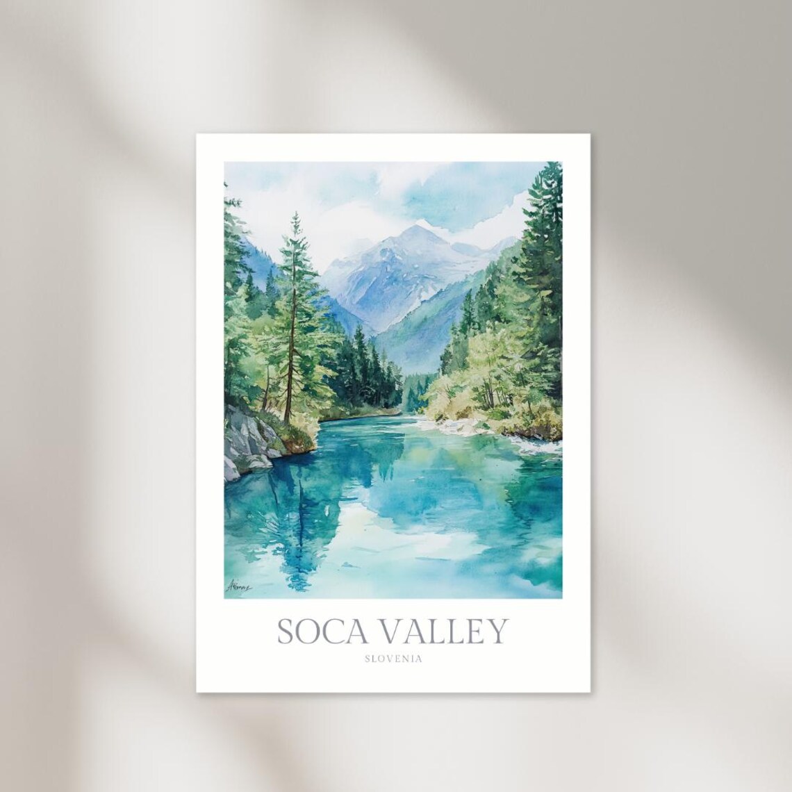 Soca Valley Slovenia Watercolor Turquoise River Travel Poster