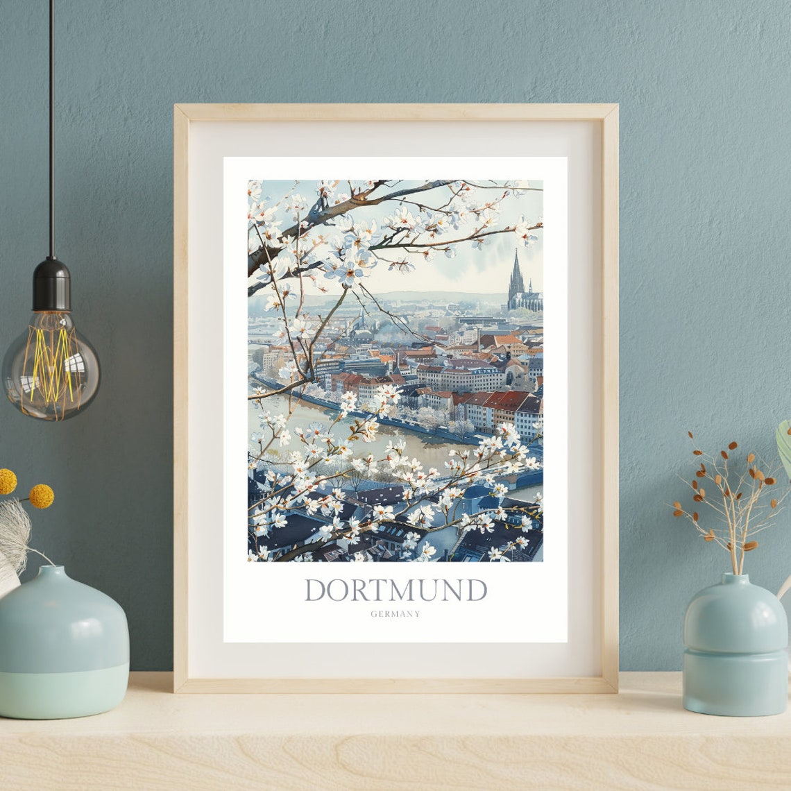 Dortmund Germany Cherry Blossom Cityscape Spring Watercolor Poster - Image 2