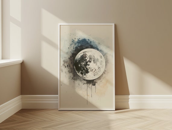Moon Watercolor Painting Art Print Poster Drawing Wall Art Print Moon Home Decor Printing