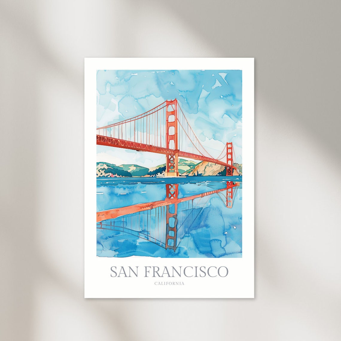 San Francisco Golden Gate Watercolor California Travel Poster