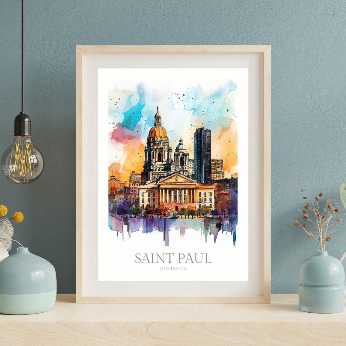 Saint Paul Minnesota Watercolor State Capitol Golden Dome Poster - Image 2