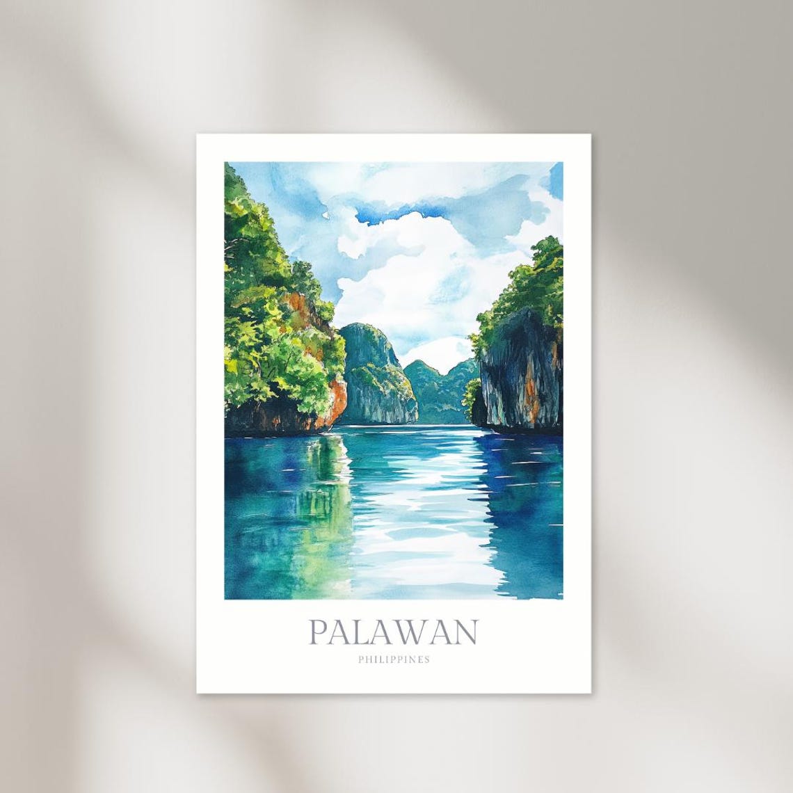 Palawan Philippines Limestone Lagoon Tropical Watercolor Poster
