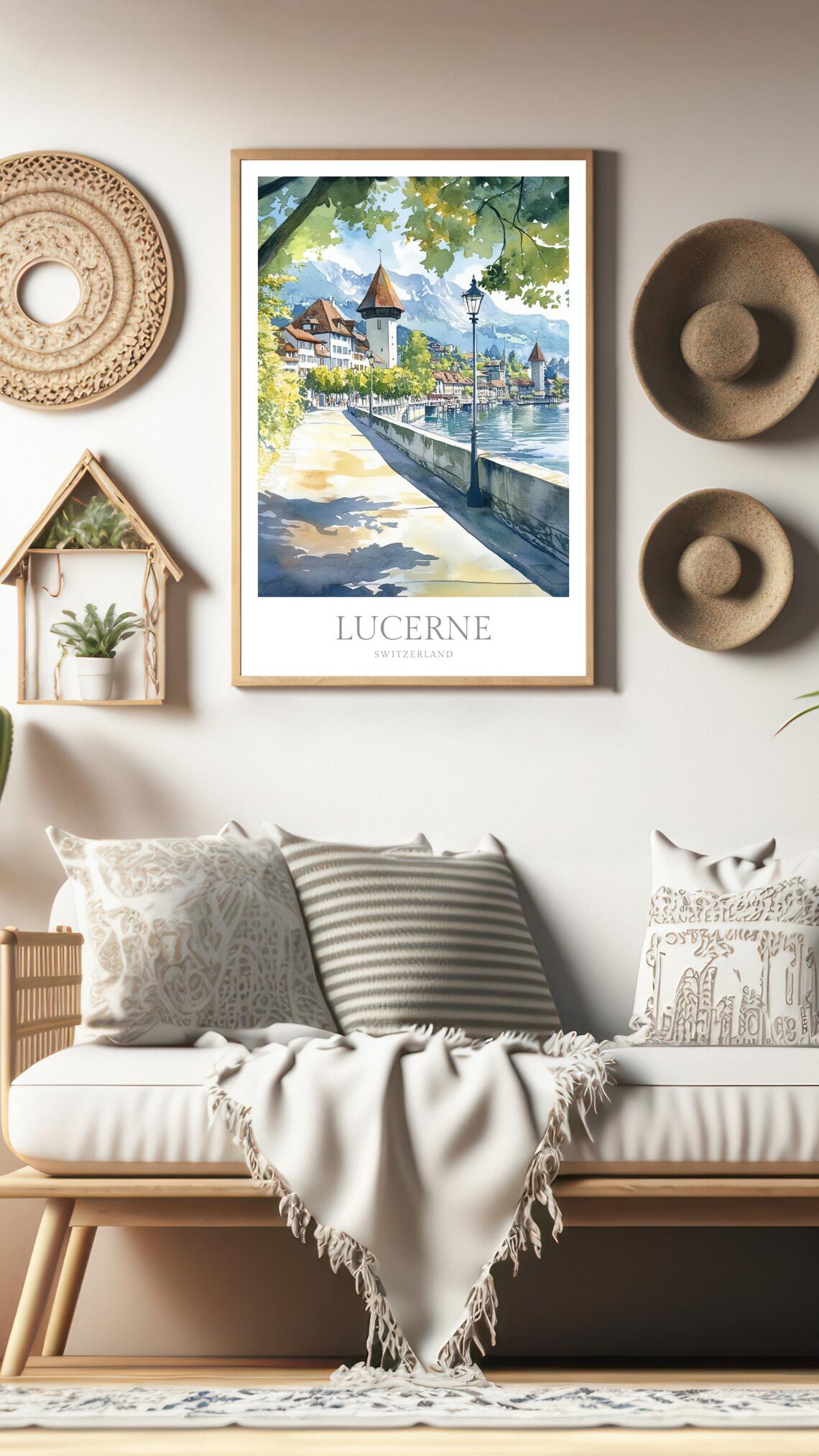 Lucerne Switzerland Lakeside Promenade Watercolor Travel Poster - Image 2