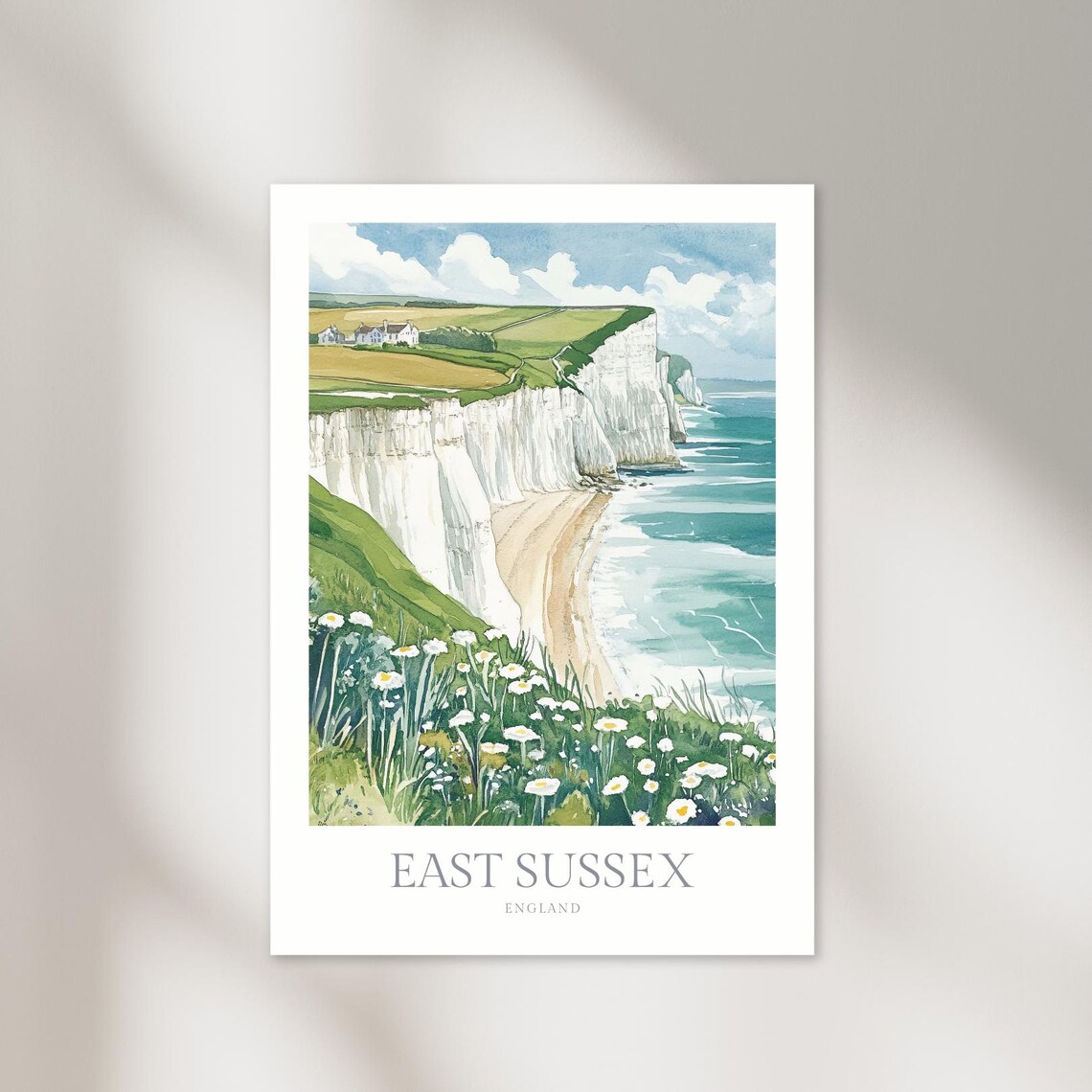 East Sussex England Watercolor Travel Poster Print