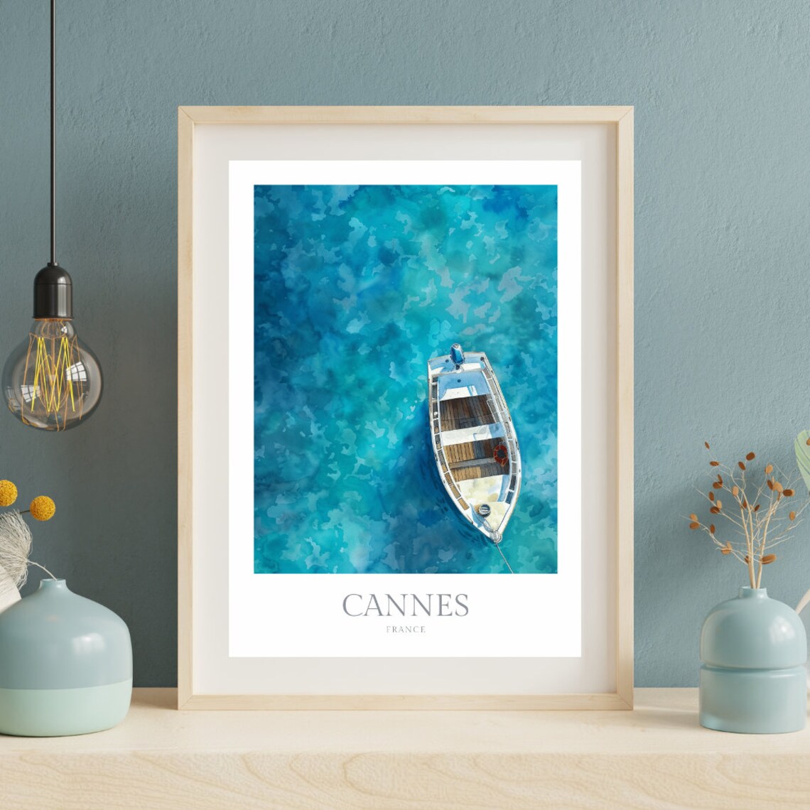 Cannes France Boat Turquoise Sea Aerial Watercolor Riviera Poster - Image 2