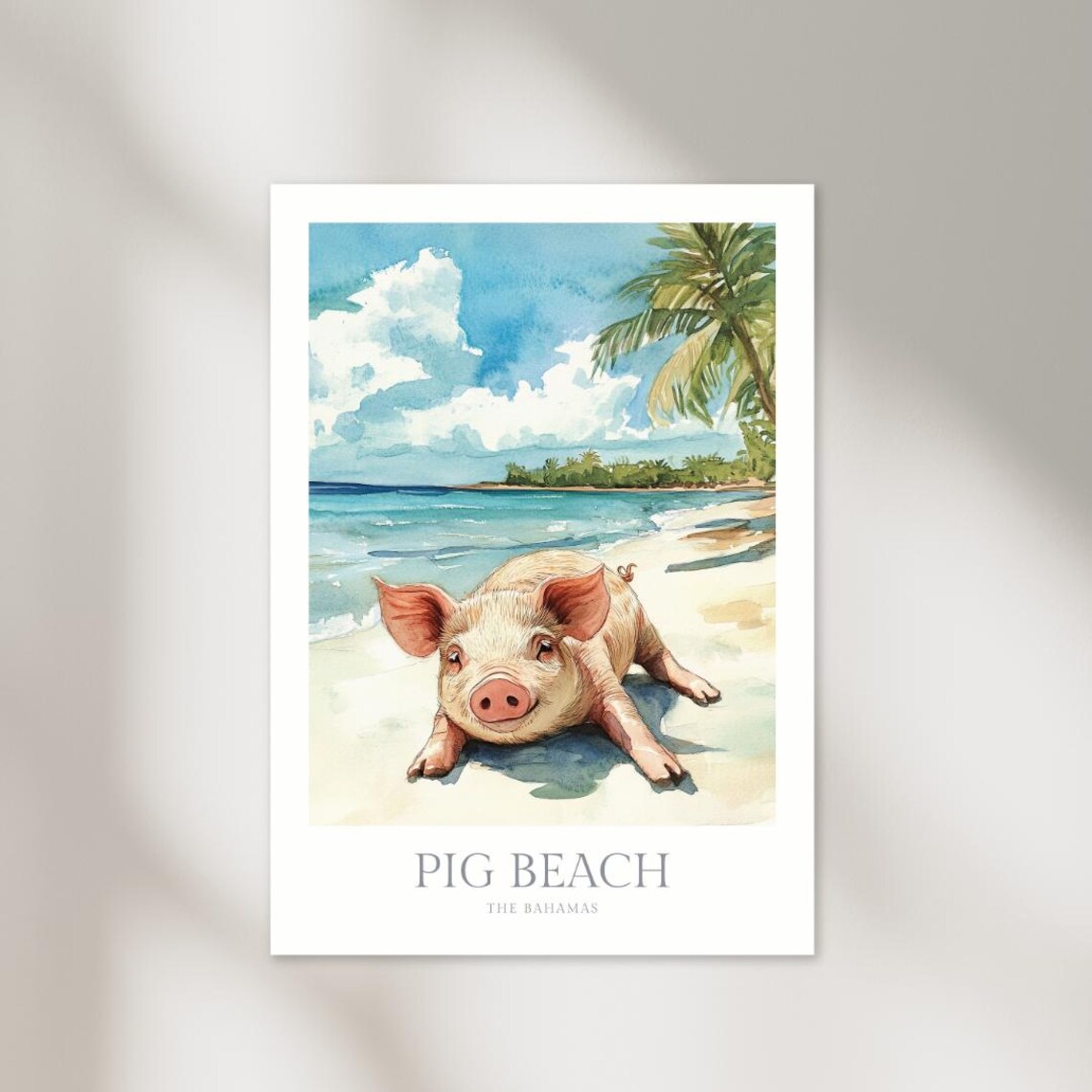 Pig Beach Bahamas Caribbean Tropical Island Watercolor Poster