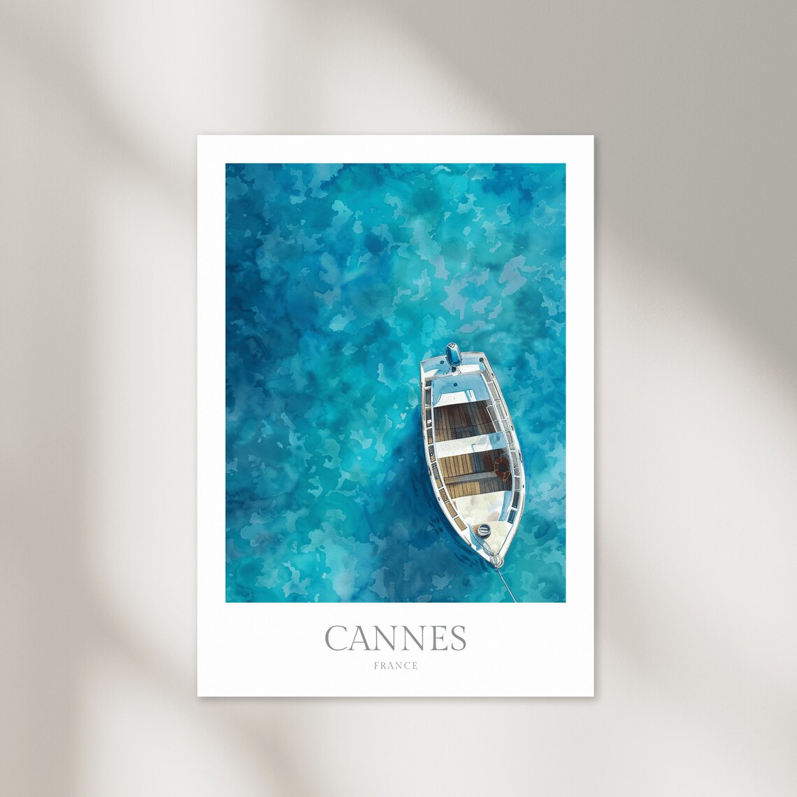 Cannes France Boat Turquoise Sea Aerial Watercolor Riviera Poster