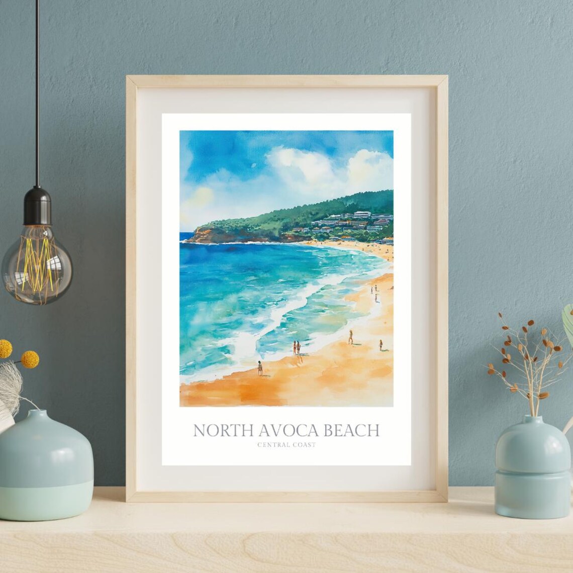 North Avoca Beach Central Coast Surf Watercolor Travel Poster - Image 2