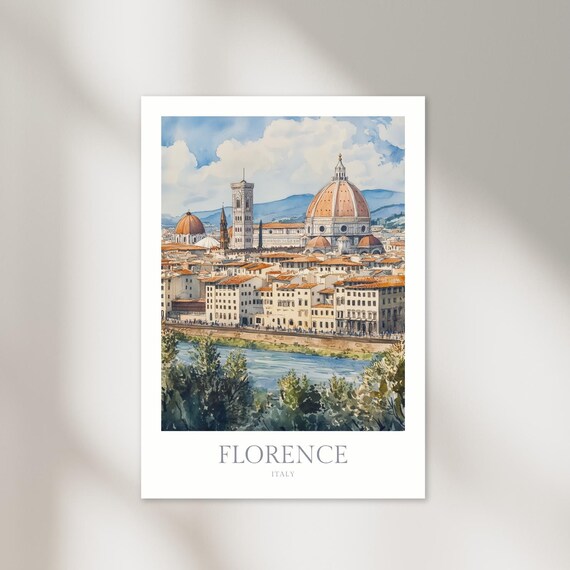 Florence Italy Watercolor Travel Poster, Tuscany