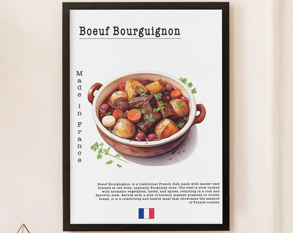 Boeuf Bourguignon French Food Poster French National Dish Art Print European Foodie Wall Art France Kitchen Wall Decor