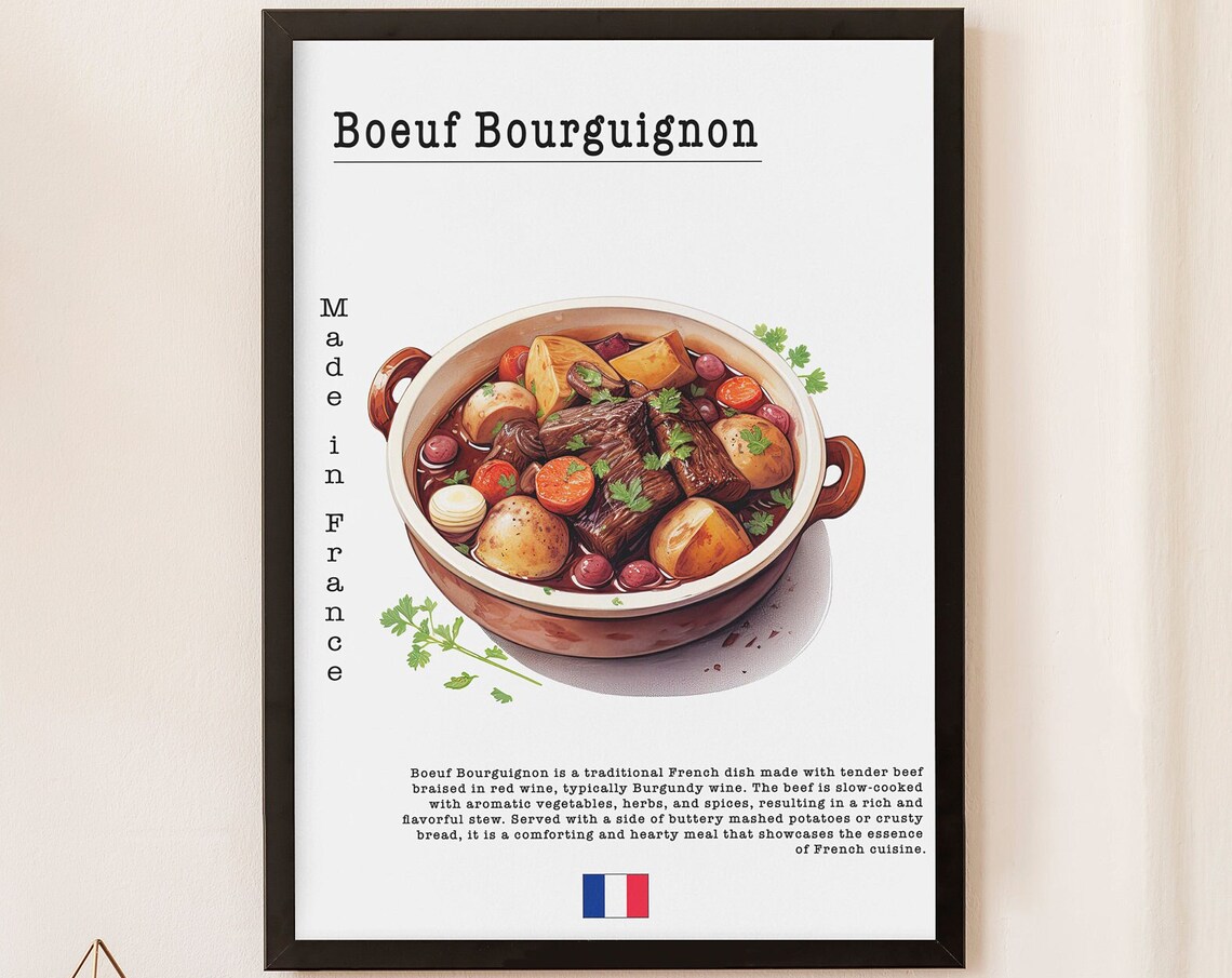 Classic Boeuf Bourguignon French Beef Stew Recipe Kitchen Wall Art