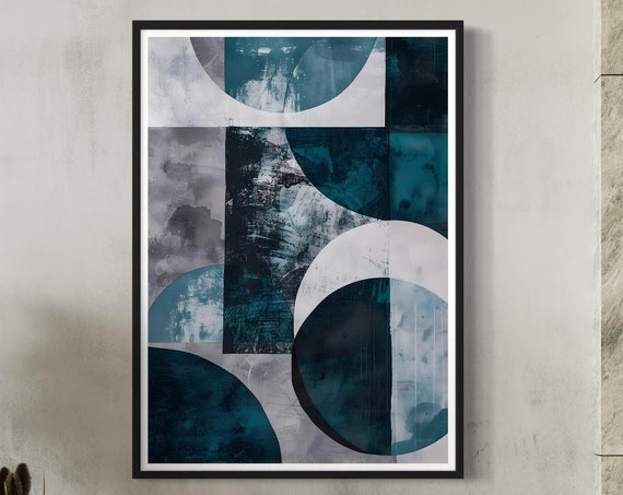 Blue Shape Art Print Contemporary Minimalist Abstract Acrylic Painting Mid Century Modern Home Geometric Design Artwork Wall Decor Gift