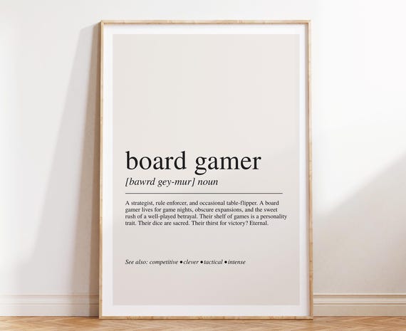 Board Gamer Definition Print, Gaming Wall Art