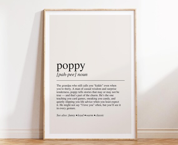 Poppy Definition Noun Poster Grandpa Quote Sentimental Gift for Grandad
