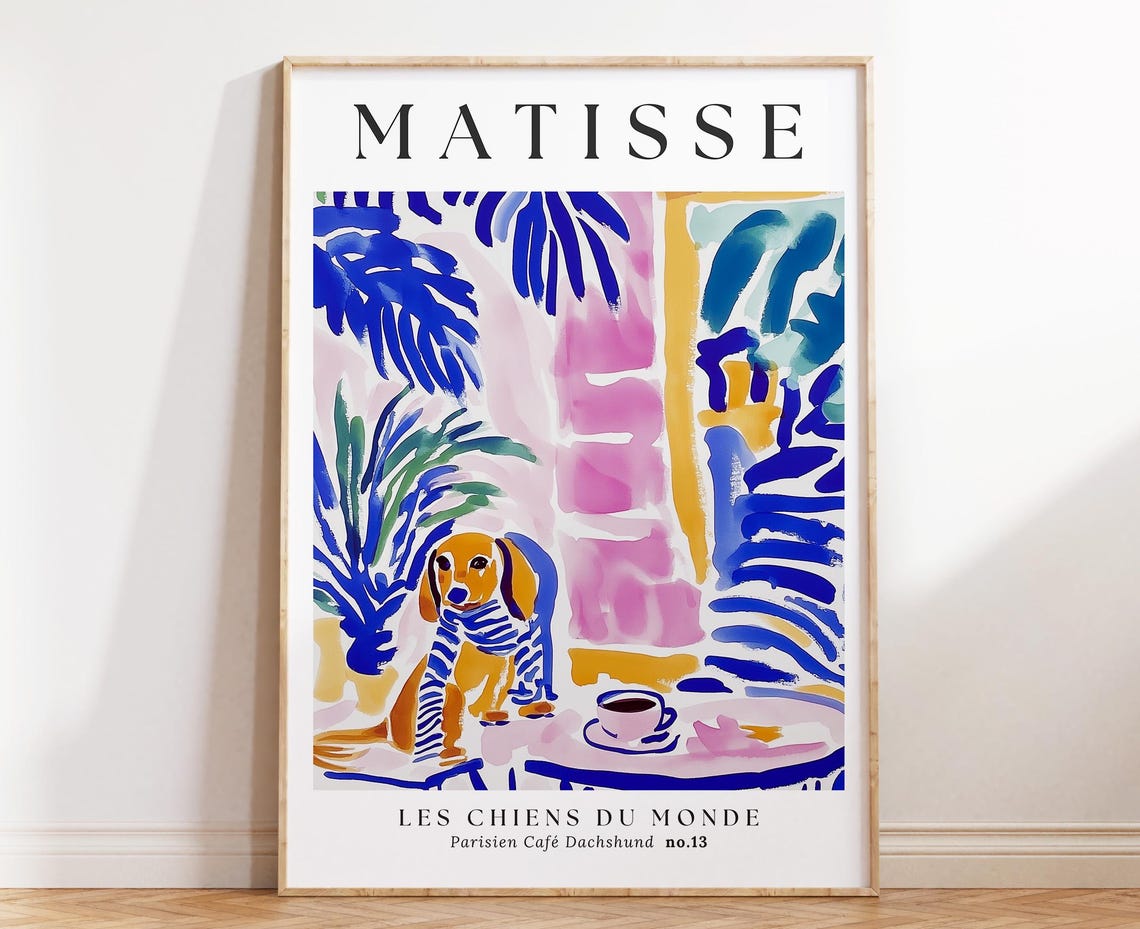Matisse Style Dachshund Parisian Cafe Coffee Bold Color Poster